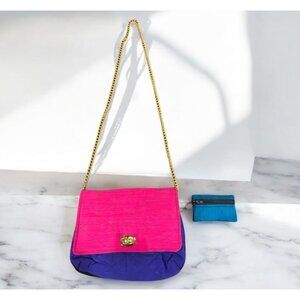 Vintage Pink Purple Blue Crossbody Clutch Purse with Matching Blue Coin Purse